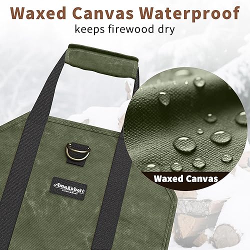 Miniatura 3 de Amagabeli - Bolsa de transporte de leña encerada, bolsa de transporte resistente para chimenea de leña grande con asas para camping, soporte de