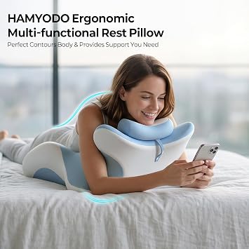 HAMYODO 27 Angled Wedge Pillow, Support for Neck Back Waist(Blue&White) | Multi-Position Headboard, Bed Rest Pillows for Prone Sleeping ,Backrest Chaise Lounges Stomach Support in Bed, Couch or Floor