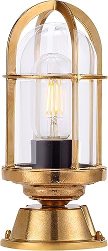 Sunluck Lámpara de techo de latón semiempotrada, luz de poste, pantalla de jaula de latón puro, luz de porche industrial, resistente al agua IP65,