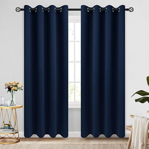 COSVIYA Grommet Blackout Room Darkening Navy Blue Curtains 84 inch