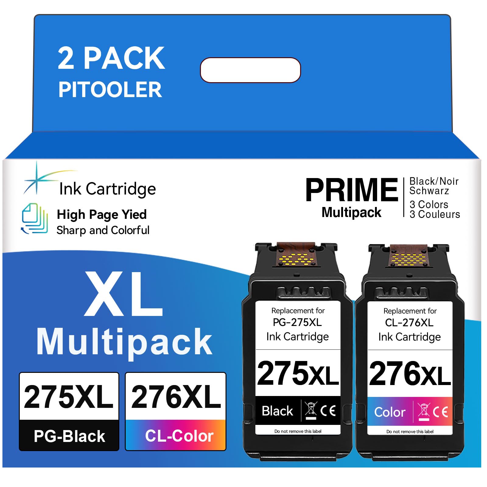 PG-275 XL/CL-276 XL High Yield Compatible for Canon 275XL 276XL Ink Cartridge Compatible for Pixma TS3720 TR4720 TR4700 TR4723 TR4722 TS3500 TS3520 TS3522 Printer (1 Black 1 Color)