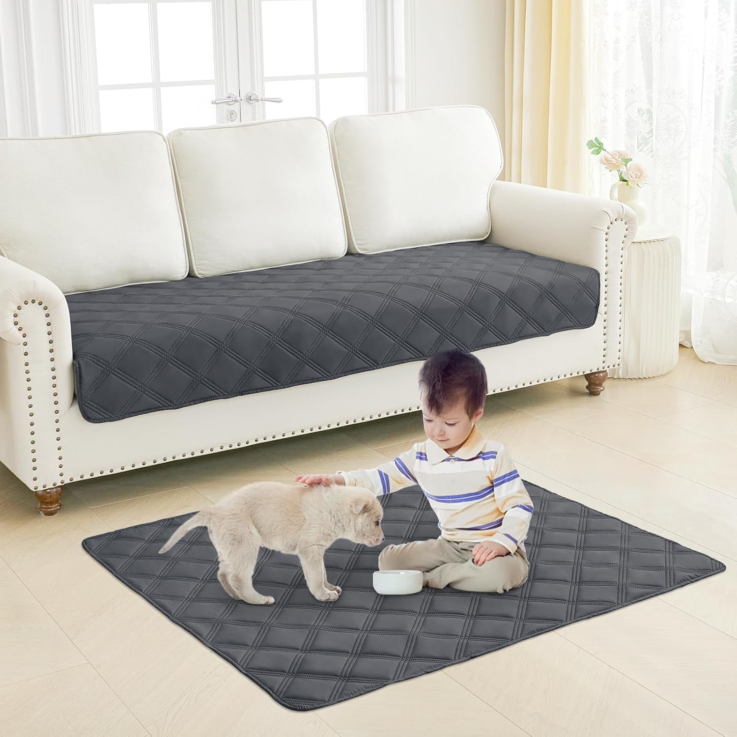 Smiry Waterproof Dog Bed Cover Blanket 52x82, Soft Reversible Pet Blanket, Washable Leakproof Cats Dogs Couch Cover for Sofa, Couch, Furniture, Dark Grey/Dark Grey