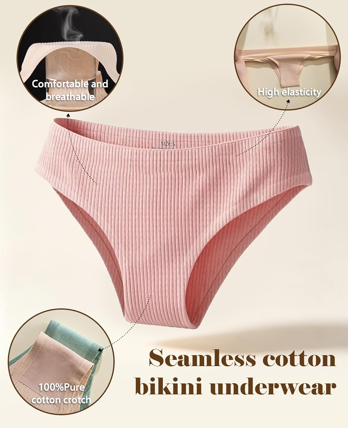 Womens Cotton Seamless Underwear No Show Bikini Soft Cheeky Panties