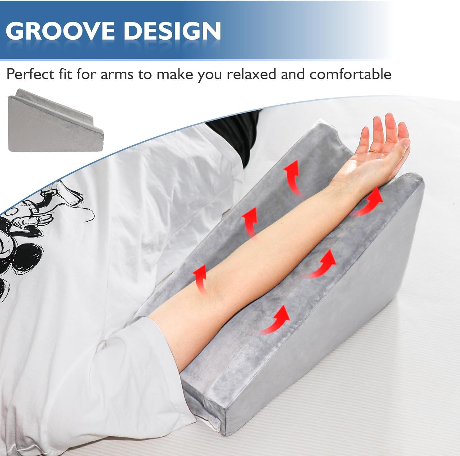 Arm Elevation Pillow, Arm Wedge Elevation Pillow Excellent, Ergonomic Elbow Support Pillow for Sleeping Arm Pads Elbow Pillow with Removable Pillow Case-Grey