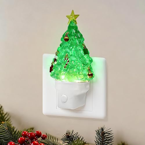 Christmas Night Lights Plug into Wall Glitter Christmas Tree Nightlights with USB/Outlet Options, Xmas Night Lights Decorative for Bedroom Living Room Kitchen Nursery Holiday Decorations Gifts (Tree)
