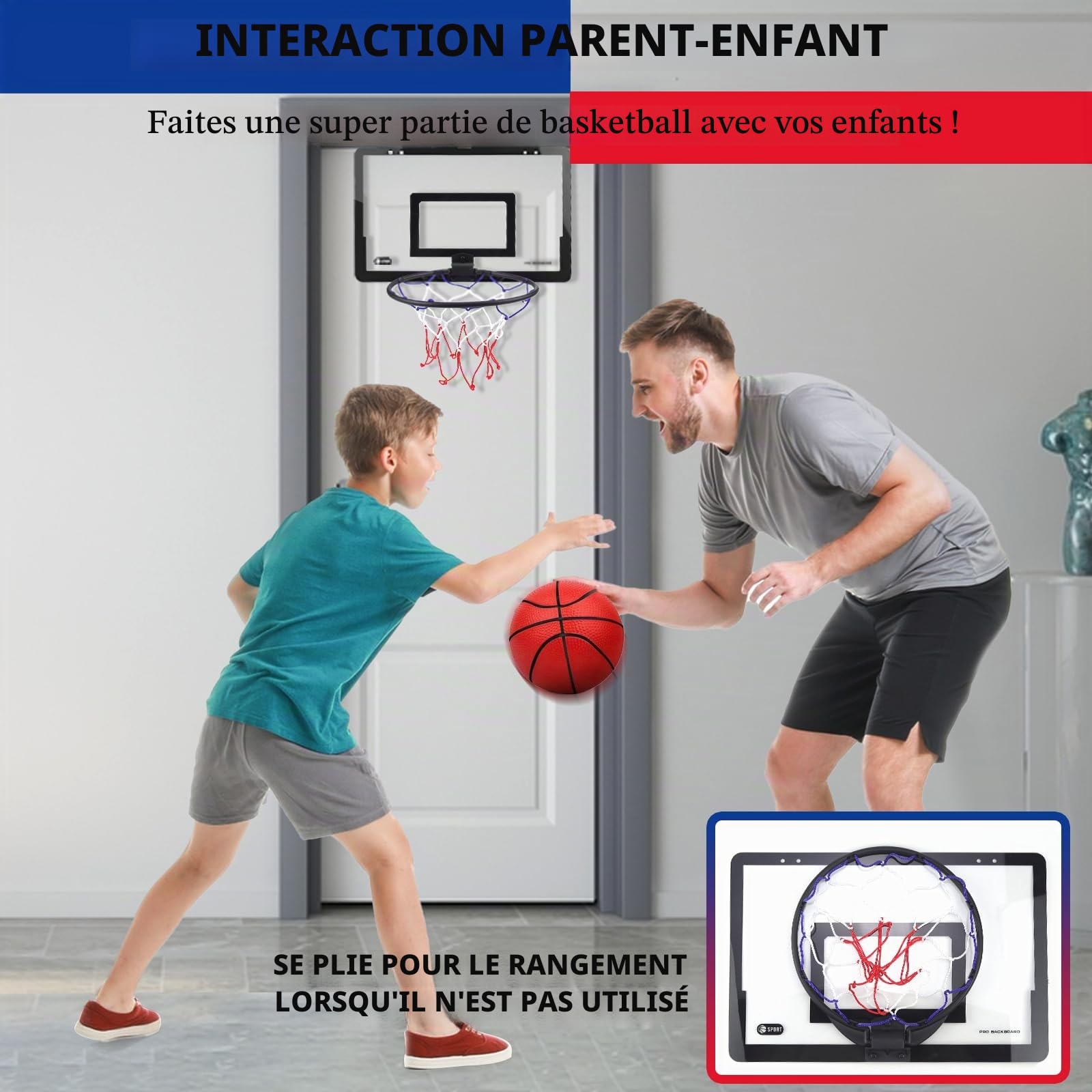 Mini Panier de Basket pour Enfants Basketball Hoop Portable Exterieur Interieur Mini Panier Basketball avec 4 Ballon et la Pompe Jouets Sport pour Porte Mur Monté et Chambre à Coucher, Bureau