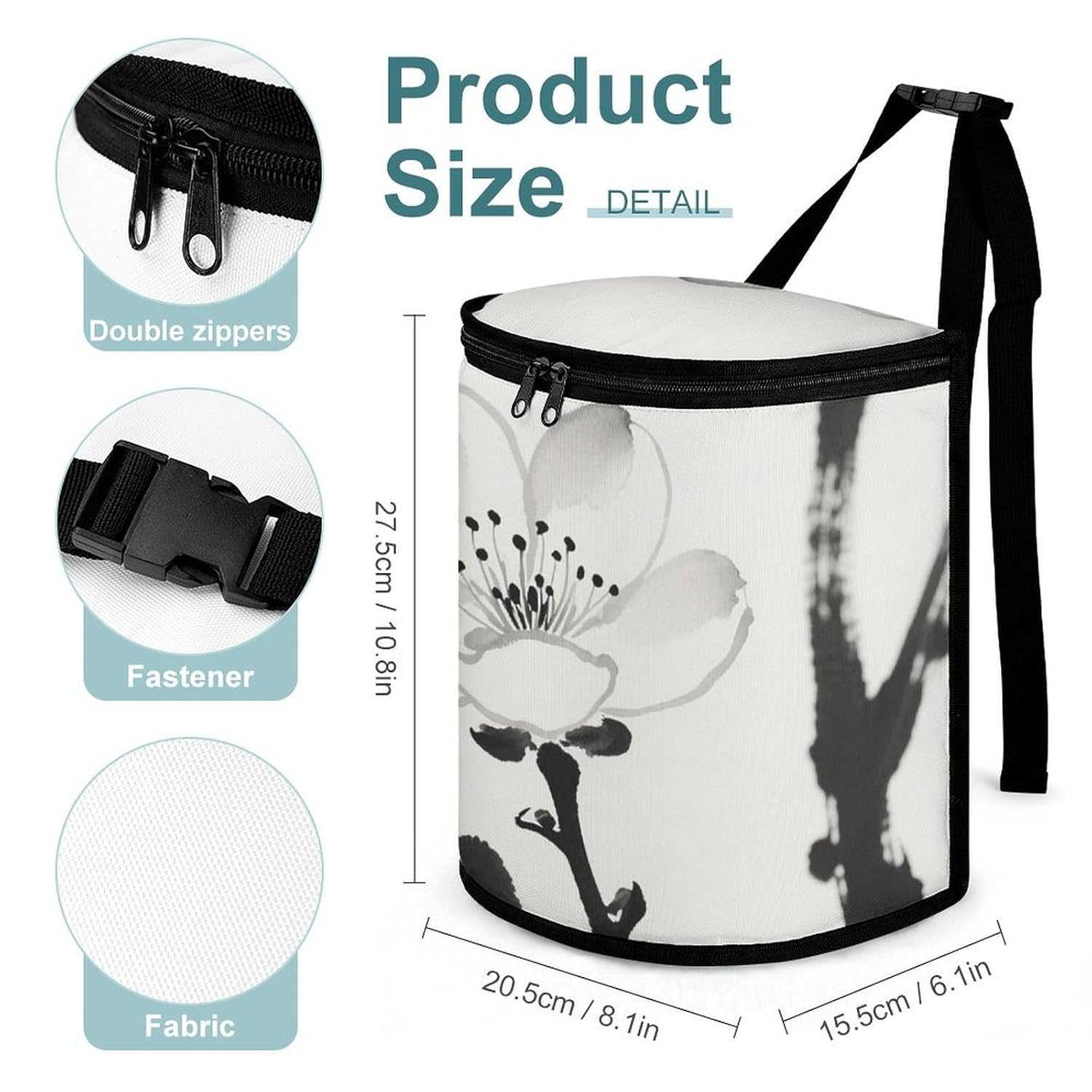MUSM Leakproof Car Trash Can 2.5 Gallon, Durable Automotive Garbage Bag with Waterproof Liner, Ink-wash Painting Scenery Trash Bag for Car, Truck, RV & Bathroom