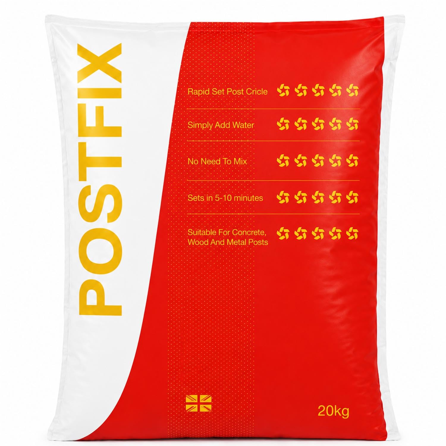 UNIQUE HOME LIVING Postfix 20kg Rapid Set Fence Post Concrete Mix, Fast Setting Cement, Just Add Water, No Mixing, for Wooden Fence Posts, Metal Posts, Gate Posts & Sign Posts, Made in UK
