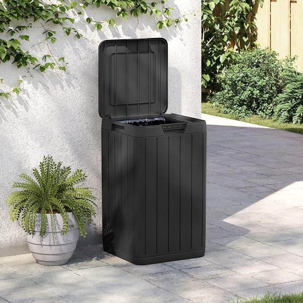 Poubelle d'extérieur anthracite en polypropylène robuste avec capacité de 80 l, aspect bois, couvercle contre les odeurs et les animaux, idéale pour le jardin, la maison, le recyclage et l'élimination
