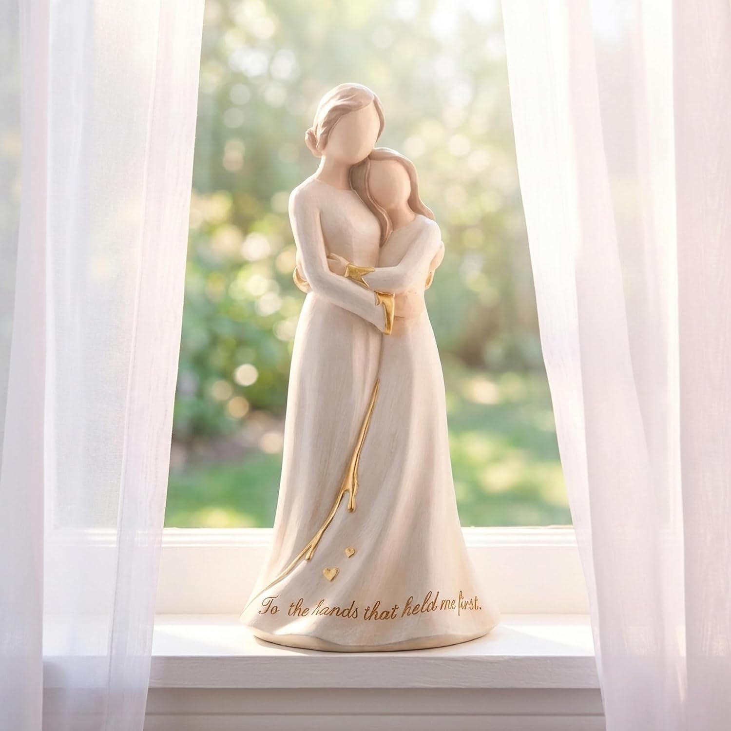 Mothers Day Gifts for Mom from Daughter - Hand Painted Resin Mother Daughter Figurine with Gold Accents, Mom Birthday Gifts & Christmas Presents, Sculpted Statue Home Decor, Wedding Keepsake