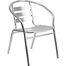 BOWERY HILL Contemporary Aluminum Slat Back Dining Chair, Silver Finish, Lightweight Stackable Design, 29" H x 21.75" W x 22" D, Indoor/Outdoor Use, Patio, Veranda, Restaurant, Cafe, or Kitchen