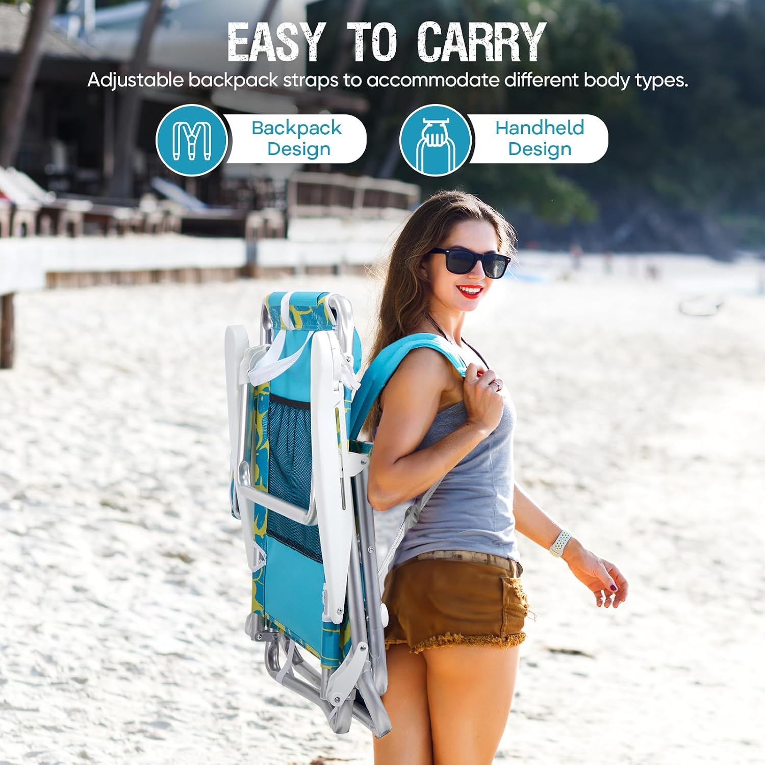 Old Bahama Bay Backpack Beach Chair, Aluminum Lightweight Reclining 5-Position Lounge Chair for Adults Heavy Duty Support 400 LBS Portable Folding with Cooler Bag Camping Chair for Sand Outdoor