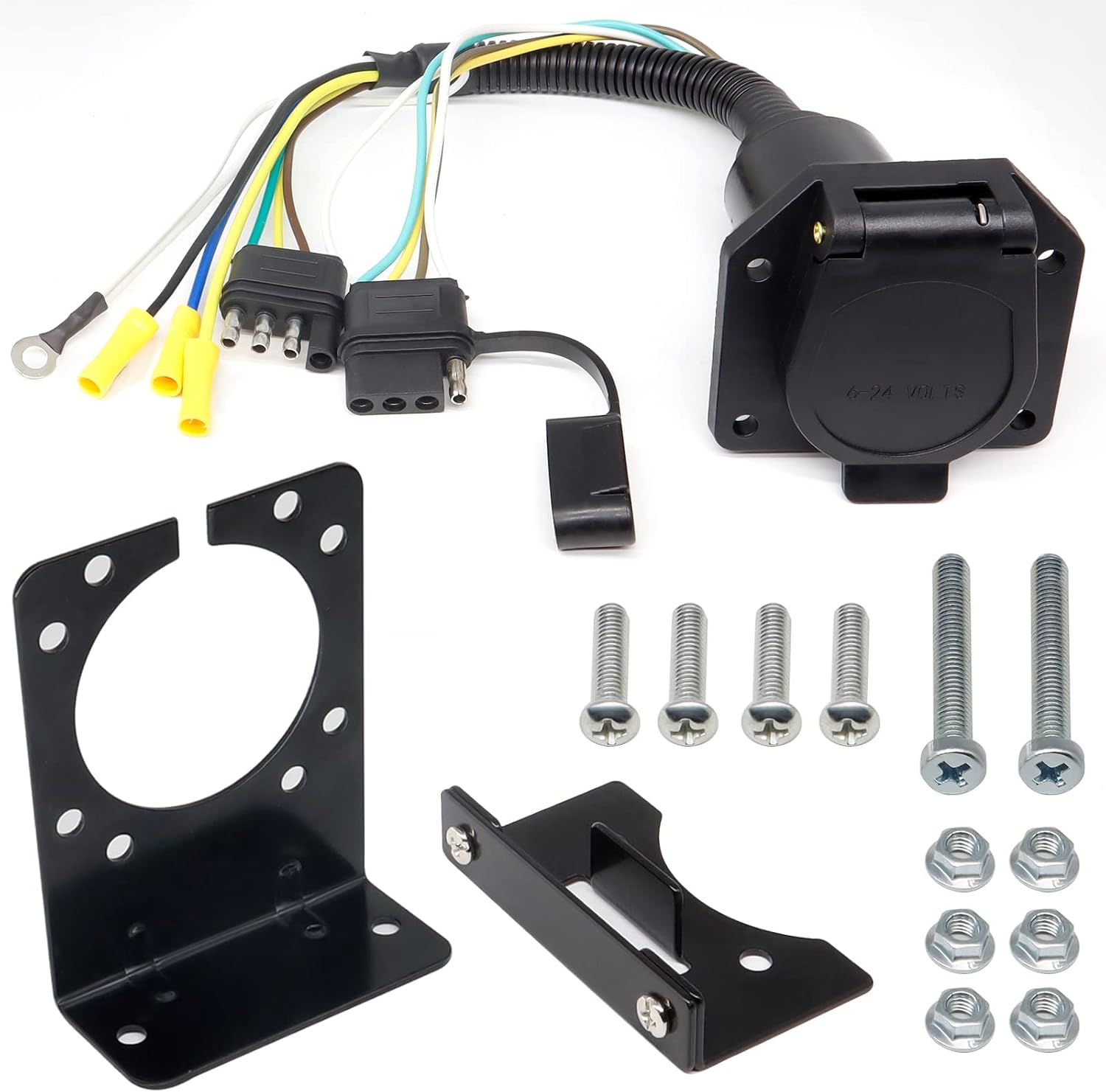 AUTOXBERT 4 Way Pin to 7 Way RV Blade 4 Way Flat Female Trailer Towing Connector Multi Tow Adapter Truck Wiring Light Harness Plug Socket