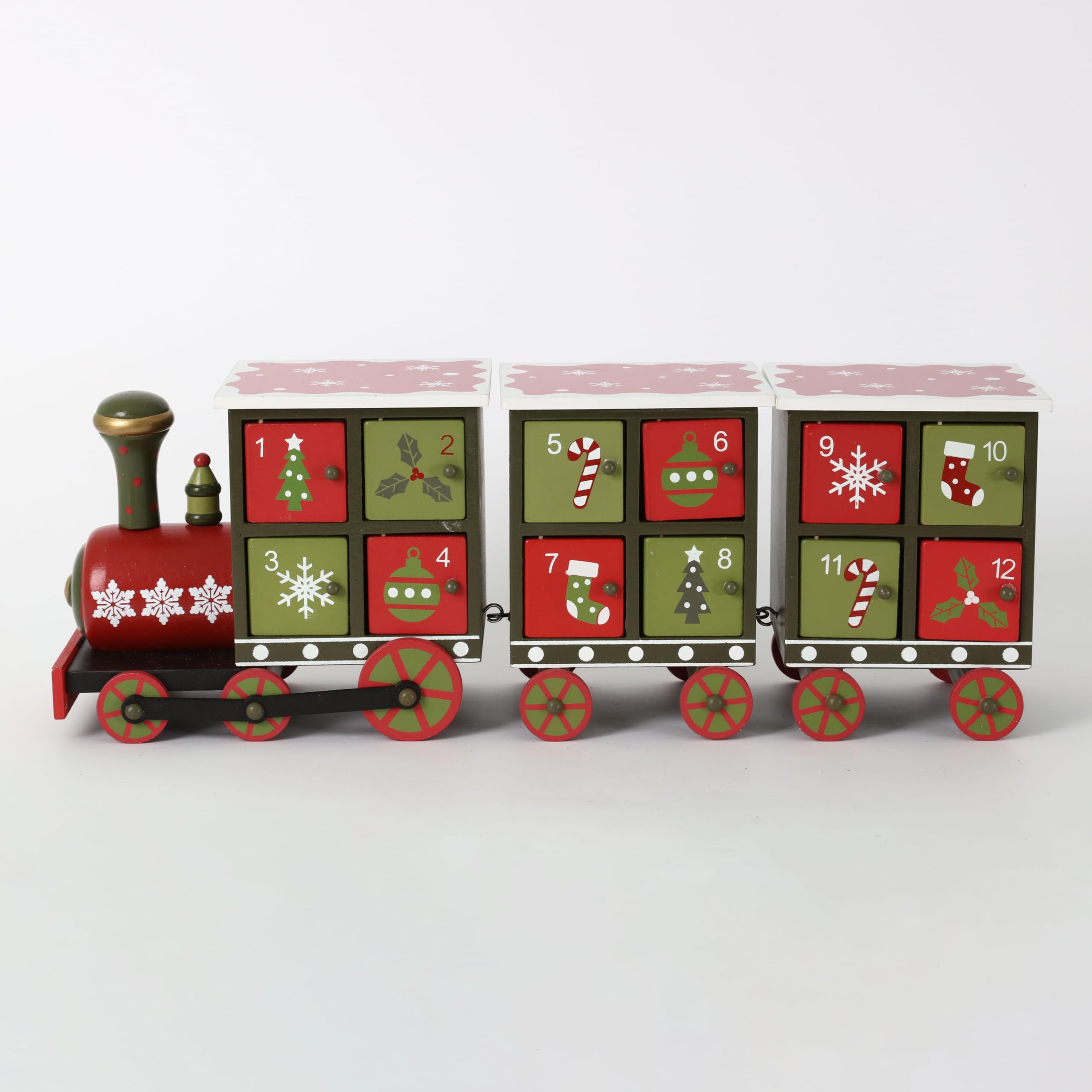 PE Calendario de Adviento de madera de Navidad con 24 cajones, calendarios de Navidad para niños y adultos, cuenta regresiva de Navidad, decoración tradicional (tren rojo y verde)