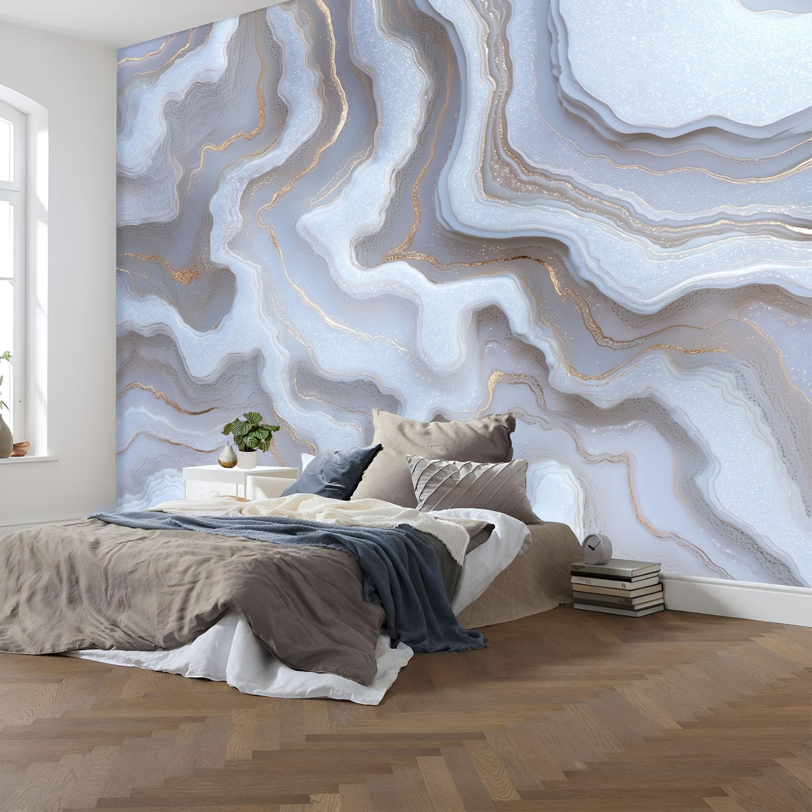 Papier peint panoramique pour masquer un mur abîmé salon et chambre