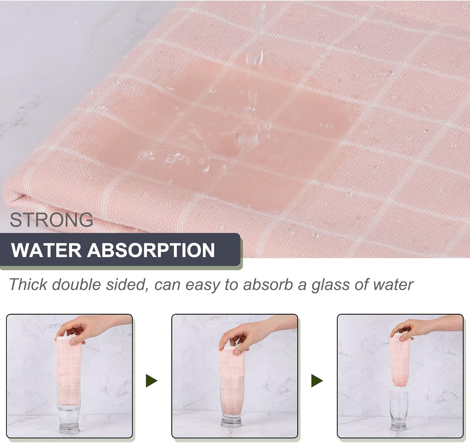 PiccoCasa 100% Cotton Terry Kitchen Towels Set of 6 Plaid Pattern (13 x 29 Inch) Soft Absorbent Drying Dish Towels for Kitchen Cooking - Pink