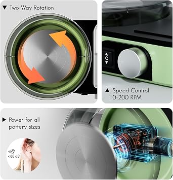 Pottery Wheel for Adults - Complete Pottery Tools Kit for Beginners, 6 Turntable Two-Way Rotation Adjustable Speed, 2.2 lbs. Air Dry Clay, Mini Clay Making Pottery Wheel with Storage Design (Green)