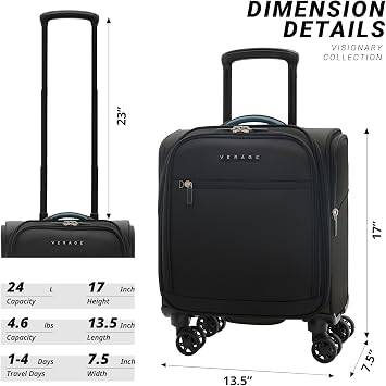 Verage Under Seat Luggage with Wheels, Softside Small Suitcase Spinner Carry On Luggage Bags for Airlines Airplanes Short Trip Men Women (Black, 14-Inch Underseat)