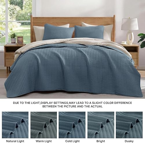 Miniatura 147 de WRENSONGE - Juego de edredón blanco tamaño queen de 3 piezas, colcha ligera para todas las estaciones del verano, juego de ropa de cama suave con 2