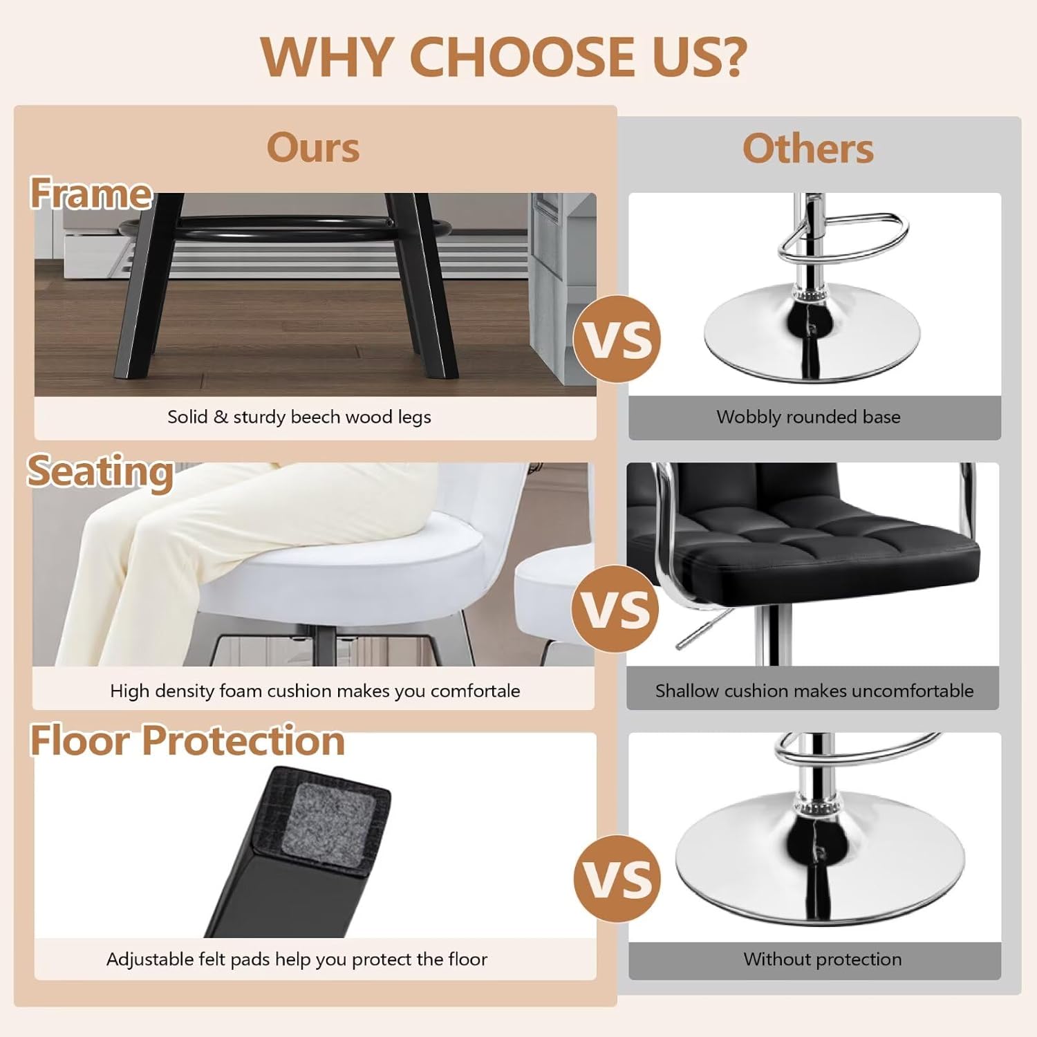 MINCETA 26 Inch Swivel Bar Stools Set of 2, Upholstered Fabric Counter Height Stools with Back, 360° Swivel Barstools with Footrest for Kitchen Island, Home Bar, PU Leather Fabric, White