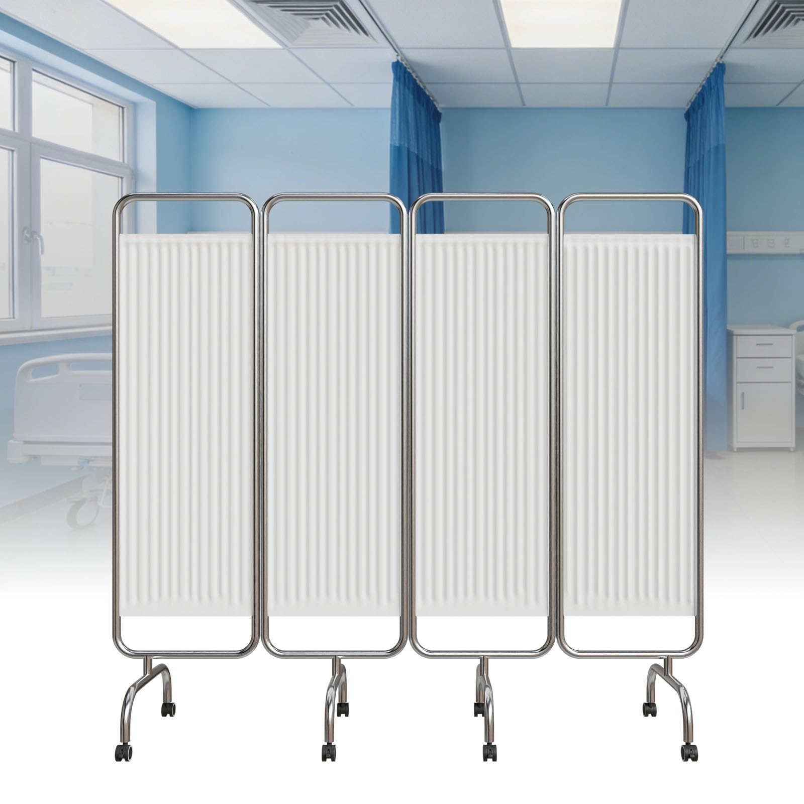 Medical Privacy Screen, Medical Privacy Screen on Wheels Hospital Curtain Room Divider for Nursing Homes Emergency Room, Ward, ICU (White, 4 Panel)