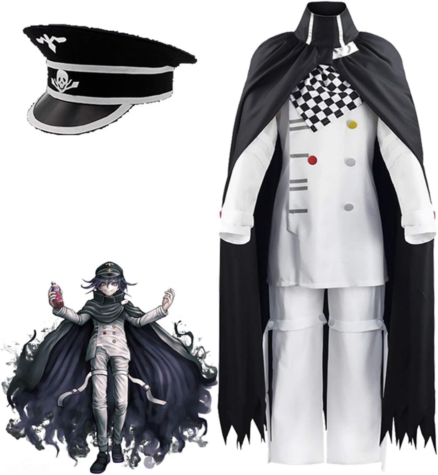 V3 Ouma Kokichi تأثيري حلي الرئيس كوكيشي أيما تأثيري عباءة وقبعة هالوين كرنفال حزب ازياء (Color : Full Set, Size : Large)