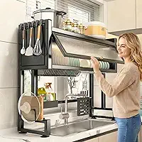 VANOVA Escorredor de Louça Multiuso Suspenso Grande com Armário, Gaveta, Porta Retrátil, Organizador de Pia para Cozinha Moderna (65CM)