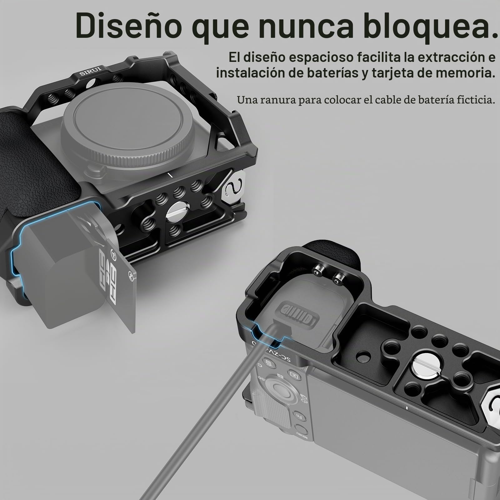 SIRUI ZV-E10 Cage Jaula para Cámara con Agarre de Silicona Extraíble y Placa de Liberación Rápida Incorporada para Arca, con Agujeros Roscados de 1/4"y 3/8" para Sony ZV-E10 - SC-ZV-E10