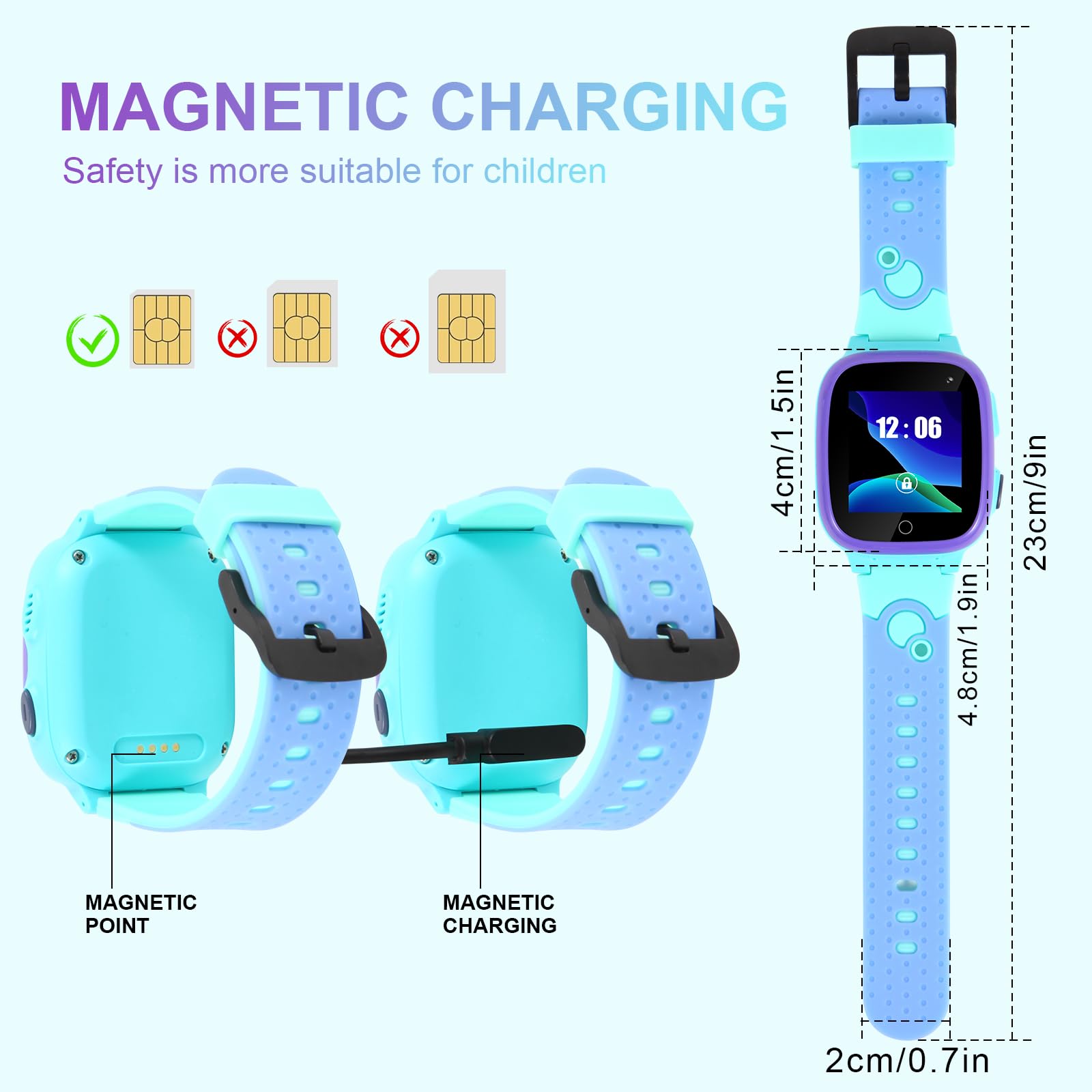 Rastreador lbs de Reloj Inteligente para niños, SOS Juego matemático Llama a la Cámara Pantalla táctil Alarma (Azul)