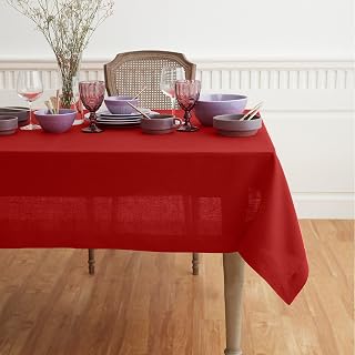 Solino Home Linen Red Tablecloth 60 x 108 Inch - 100% Pure Linen Rectang...