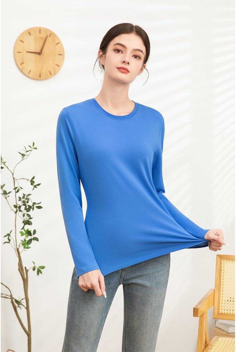 Cotton Long Sleeve Shirts for Women Slim Fit Basic Tees Underscrub Tshirts Crewneck Undershirts Casual Plain Tops - Image 3