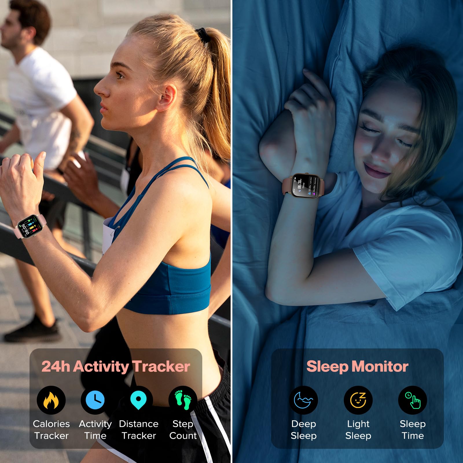 VKROBAG Smartwatch Uomo donna (Rispondere/Fare Chiamate), 1,85" Orologio Smartwatch Uomo Donna, 112 sportivo, IP68 Impermeabile Sportivo Watch con Frequenza Cardiaca/sonno, Fitness Watch Rosa