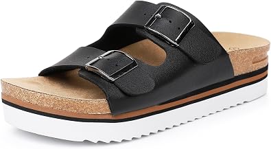 GAWBAW Womens Summer Platform Sandals With Two Straps Comfortable Arch Support Beach Slide Sandals Cork Footbed Flatform Sandals For Women