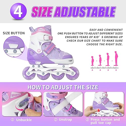 Miniatura 26 de MammyGol Patines en línea para niños y niñas Patines ajustables con ruedas iluminadoras Patines para principiantes Negro