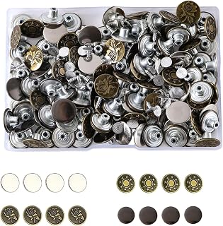 120 Sets Buttons for Jeans,No-Sew Metal Buttons Pins, Pants Button Replacement Tightener Repair Combo Thread Rivets(17mm)