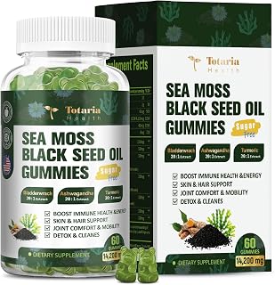 11-in-1 Sugar Free Sea Moss Gummies with Black Seed Oil Ashwagandha Ginger - True Irish Seamoss Advanced & Burdock Root Turmeric Bladderwrack - Support Immune, Gut, Youthful, Digestion