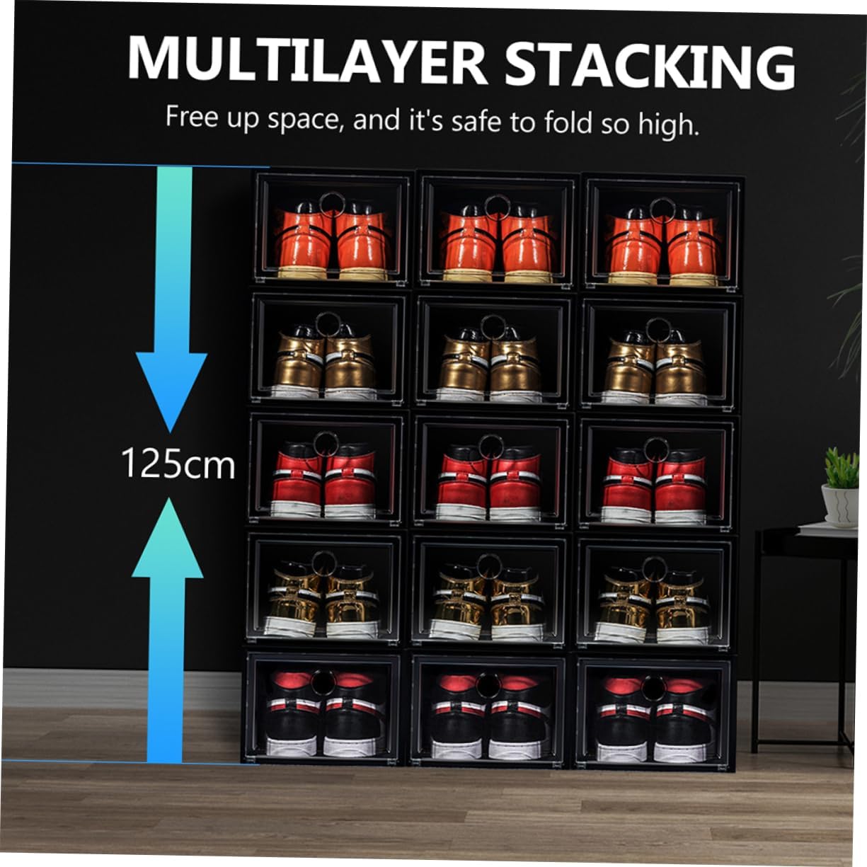 6pcs Sneaker Storage Boxes Lids Plastic Shoe Storage Cases for Home Stacked Containers for Organizing