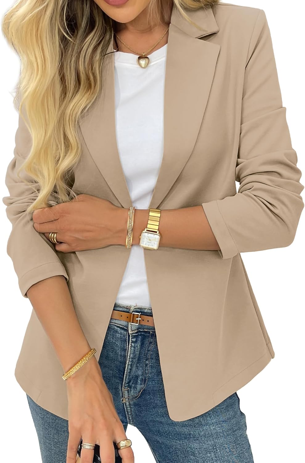 ELLEVEN Women’s Business Casual Open Front Blazers, Stretchy Knit Long Sleeve Blazer Work Office Suit Jackets - Image 2