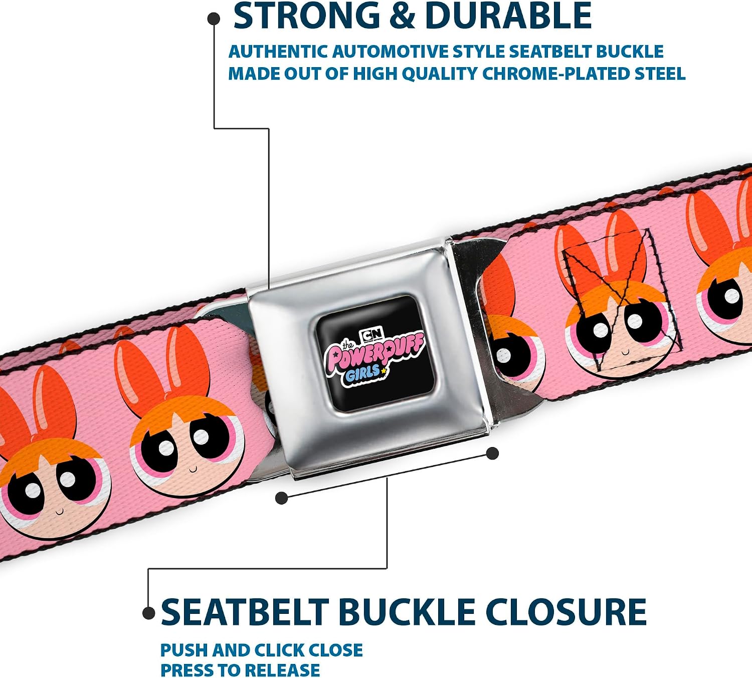Warner Bros. Animation Belt, Seatbelt Buckle Belt, The Powerpuff Girls Blossom Face Close Up Pink, Adjustable