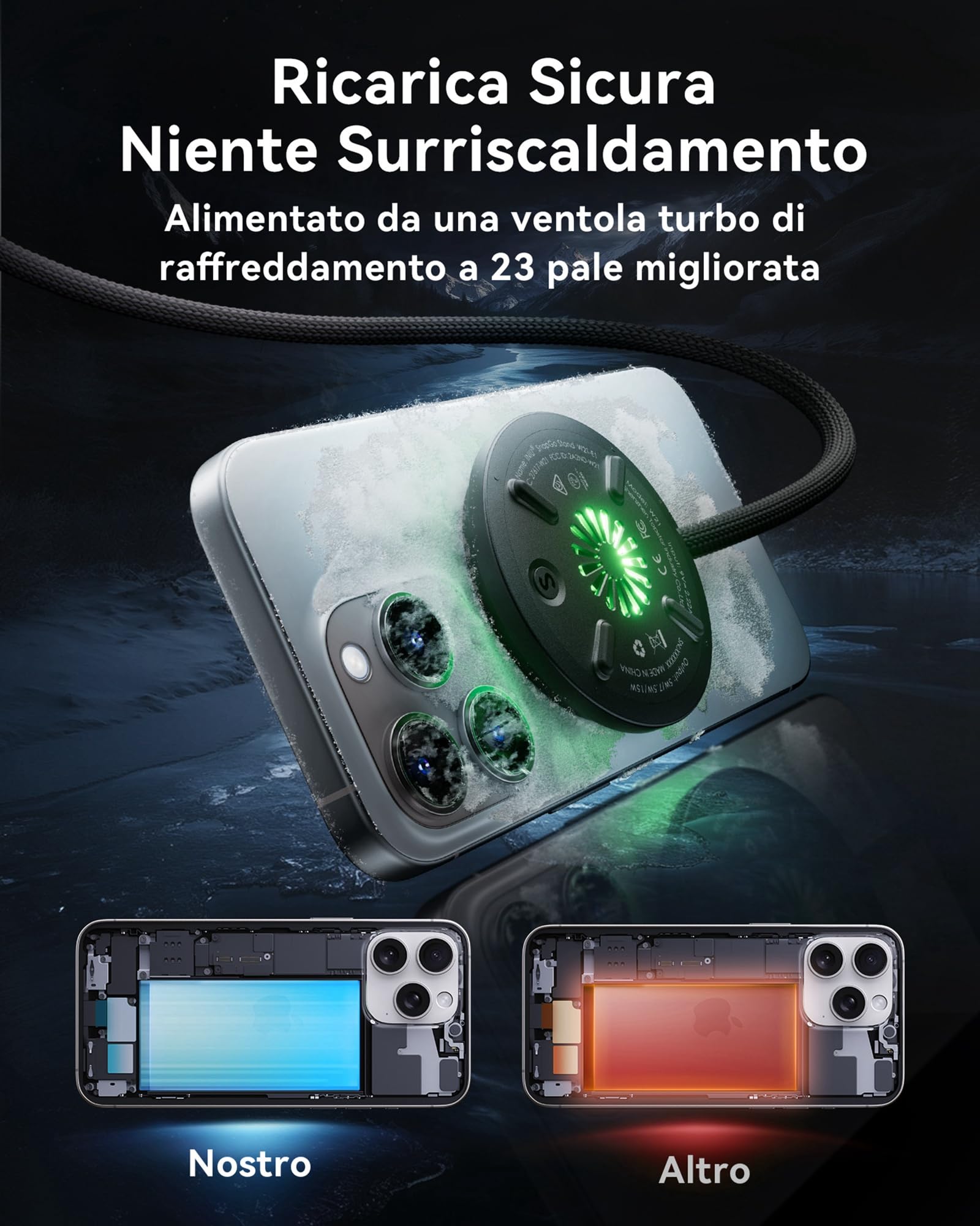 INIU Caricatore Wireless iPhone, Certificato Qi2 Caricabatterie Magnetico 15W Rapido con Raffreddamento, Ricarica Wireless Mag-Safe per iPhone 16 15 14 13 12 AirPods 4 Pro 2(con Adattatore USB C 20W)
