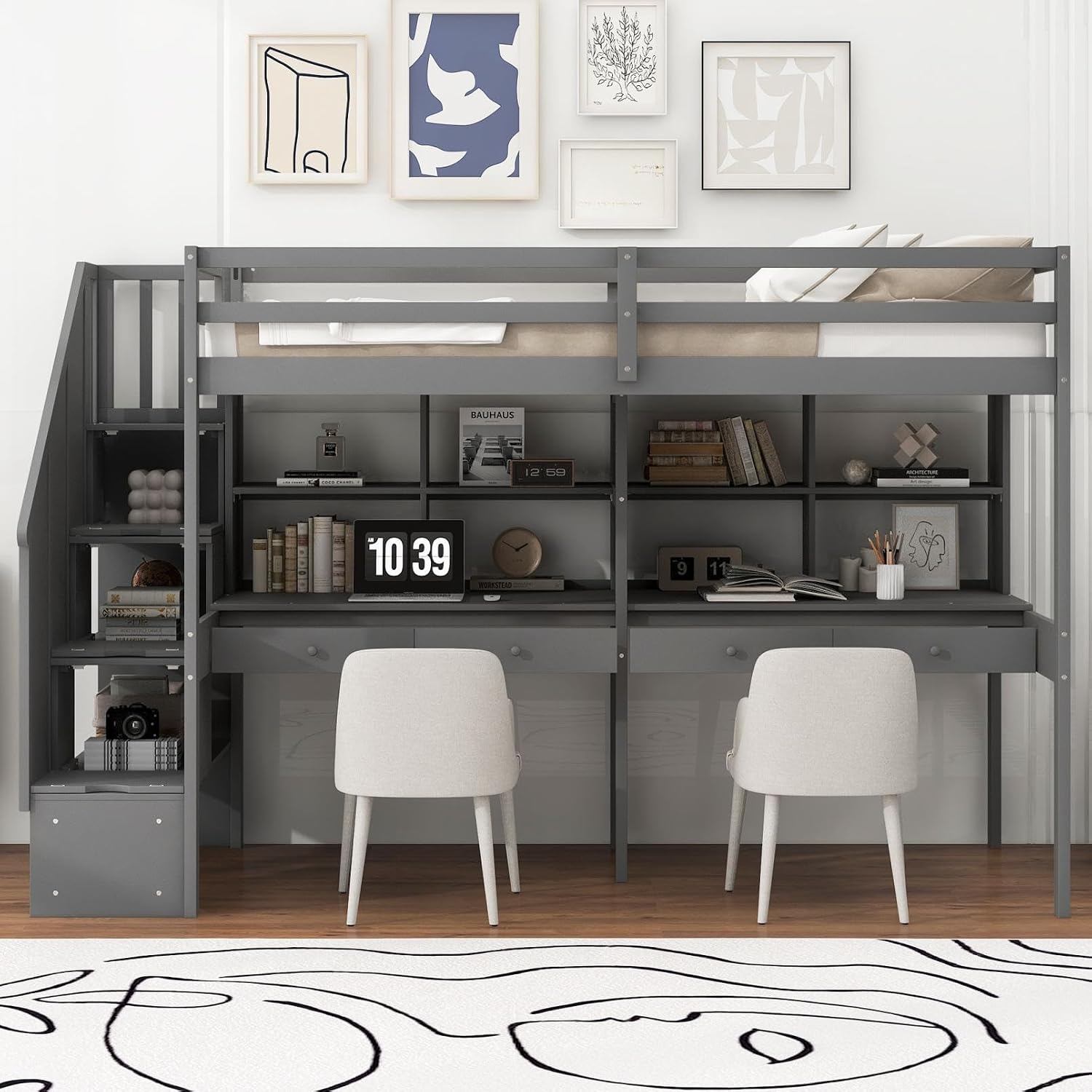 Miscoos Twin Size Loft Bed Frame with Storage Staircase and — free download