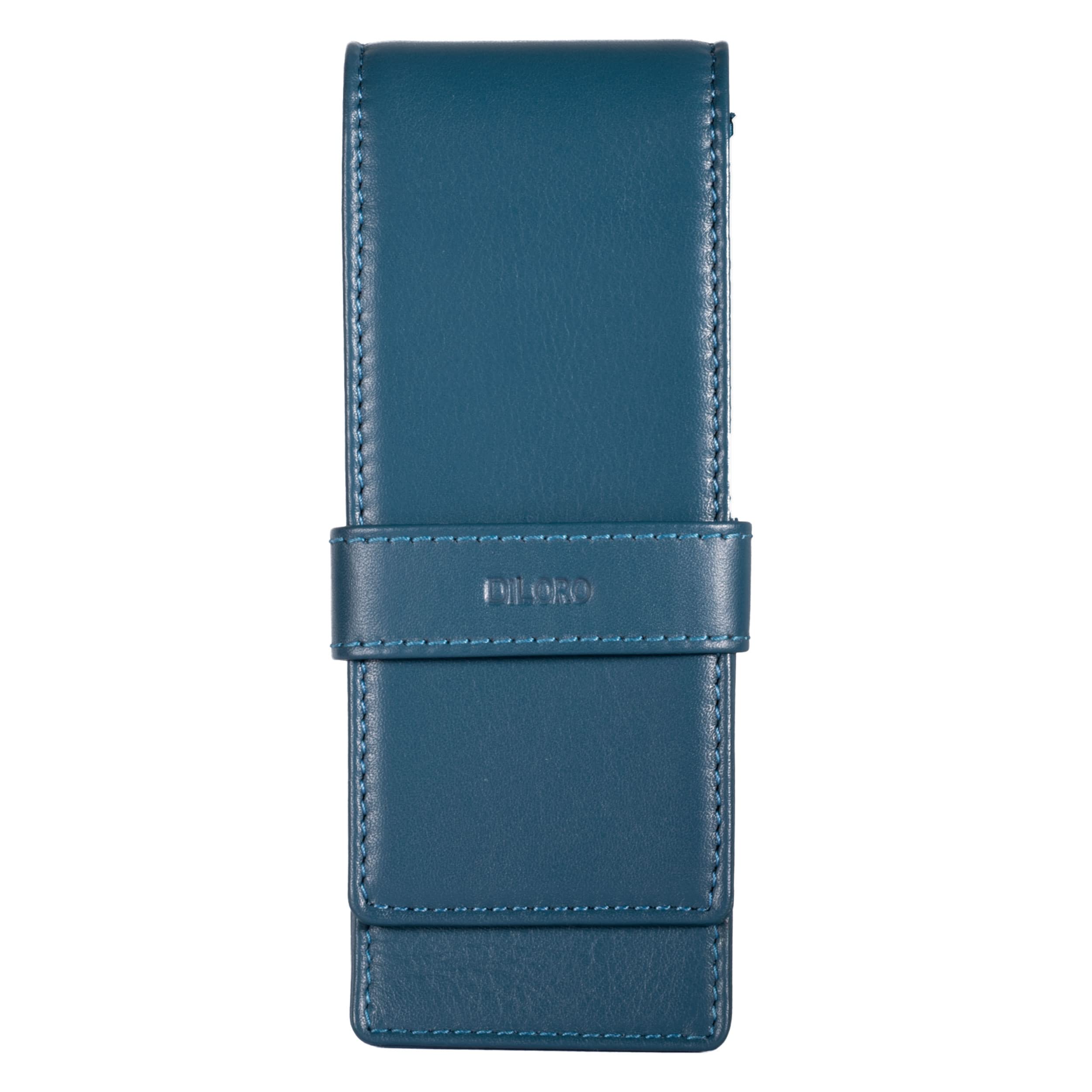 DiLoro Leather Triple Pen Case Pencil Pouch Holder for Three Fountain Ballpoint Rollerball Pens and Pencils (Sololio Blue)