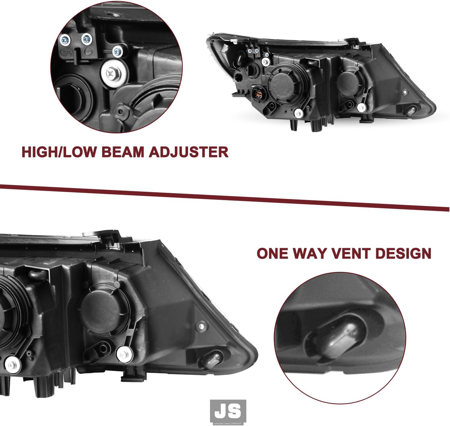 JSBOYAT Headlight Assembly Fit for 2014 2015 Kia Sorento LX LED DRL Projector Headlamp Replacement Passenger & Driver Side