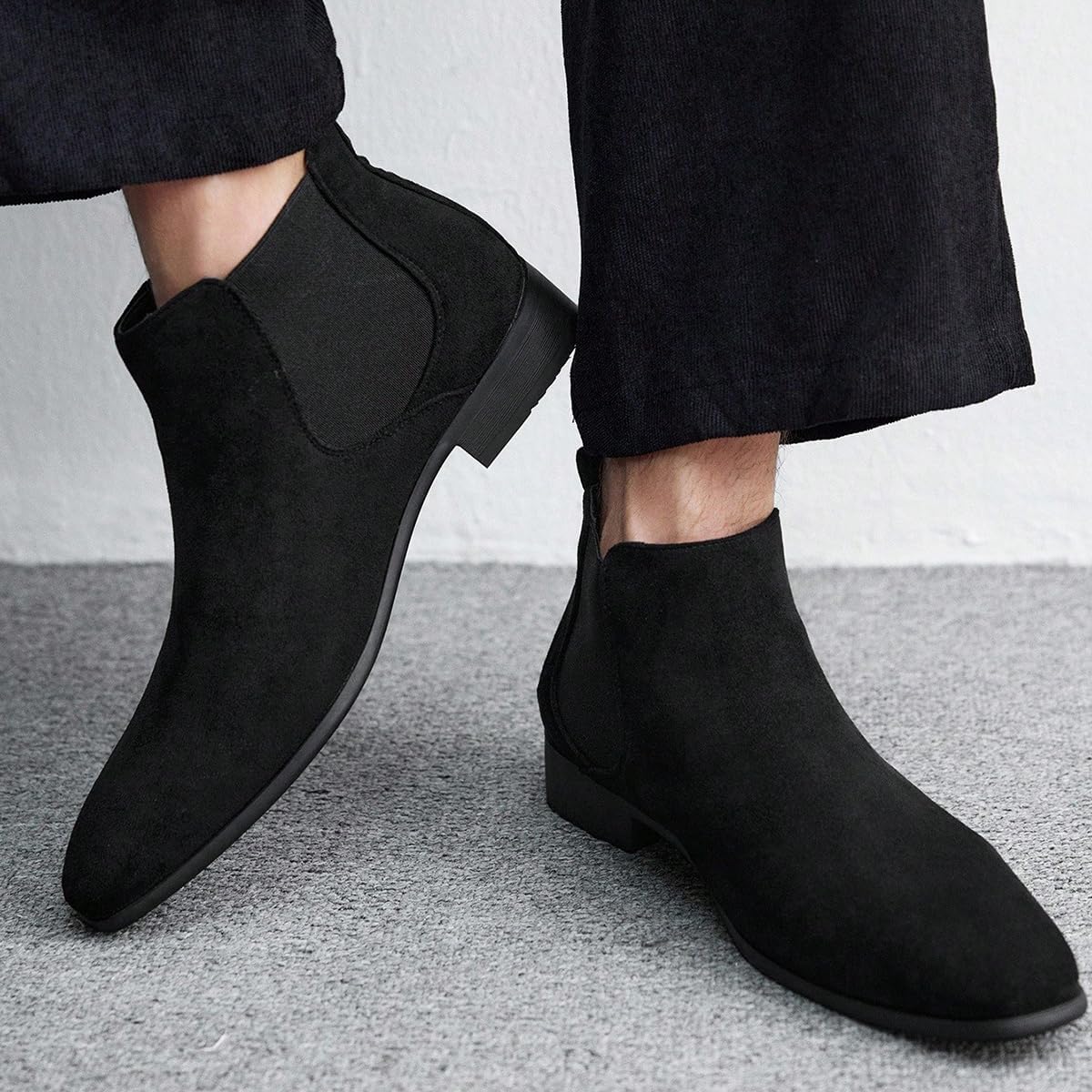Men's Chelsea Boots Suede Casual Ankle Boots Dress Boots Elastic Slip on Boots for Men Classic Shoes