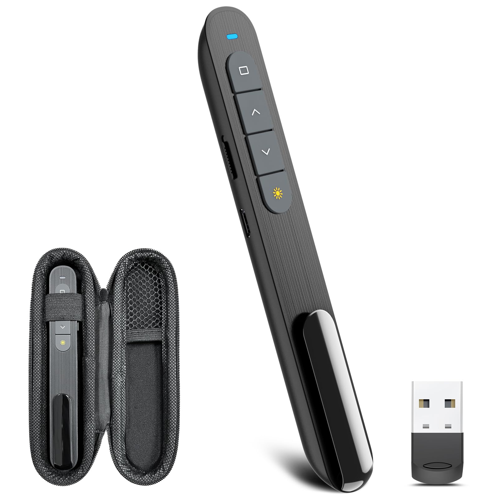 Wireless Presenter Remote Presentation Pointer Clicker with Hyperlink Volume Remote Control, Powerpoint Board Slide Advancer Presentation Clicker for Mac/Laptop(NO Battery) (with case)