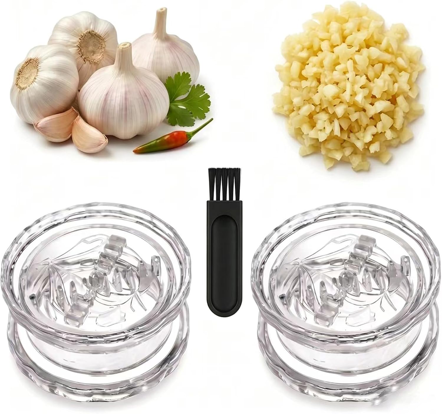 2PCS Transparent Manual GarlicTwister and Ginger Mincer Tool, Garlic Mincer & Garlic Twister in One, Grinder for Garlic, Ginger Chili, Nuts, Compact Kitchen Gadget
