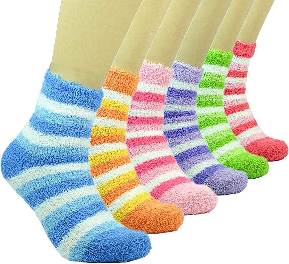 Cotson Women's Woollen Soft and Cozy Fuzzy Winter Warm Feather Slipper Bed Socks (Multicolour, Free Size) 6 Pairs-image-36