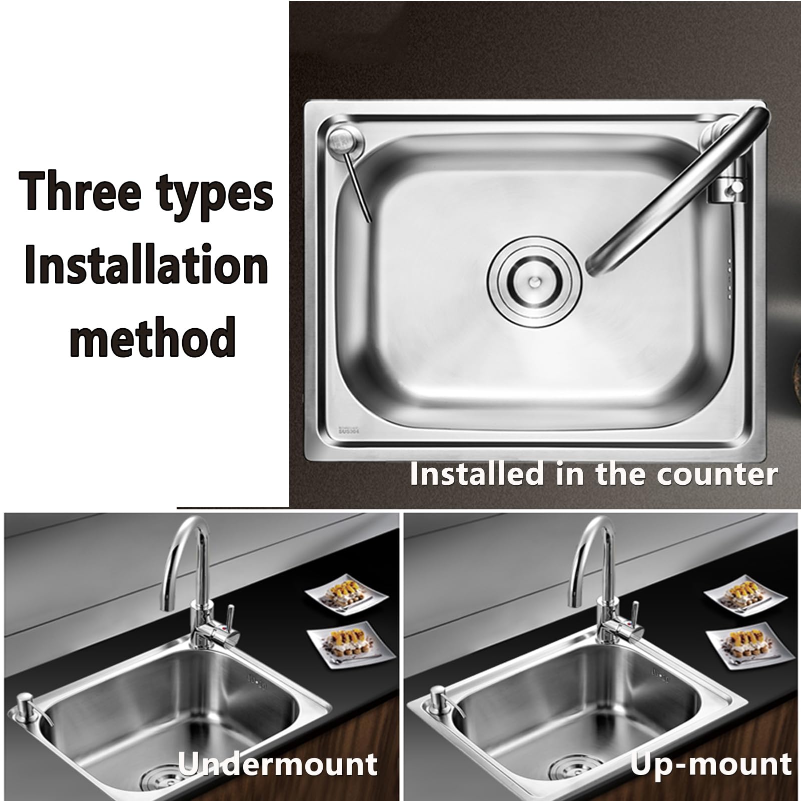Lavello da Cucina,lavello Quadrato in Acciaio Inox,Vasca Singola,lavabo Incasso sottopiano con Rubinetto,per Bar,Bagno,Ristorante (52x38cm)