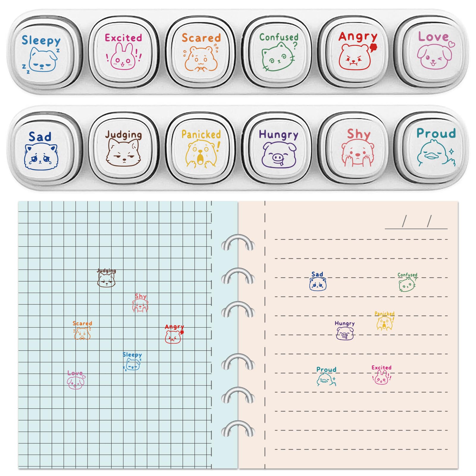GLOBLELAND 12 Pcs 12 Styles Animal Expressions Mini Stamps for Grading Cat Dog Plastic Stamp Set Rabbit Planner Stamps for Drawing Journaling Art Crafts Birthday Party Favor Carnival Prizes