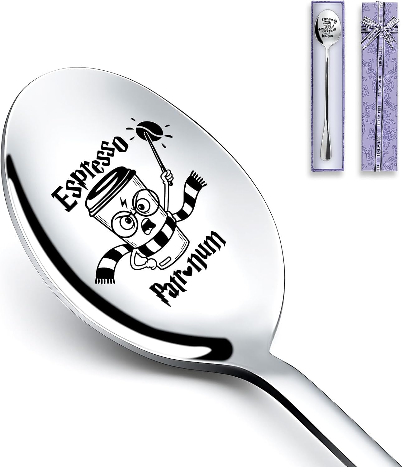 Espresso Patronum Spoon, Coffee Stainless Steel Spoon for Coffee Lovers Book Lovers Bookworm Friends Birthday, Valentine, Christmas Thanksgiving Graduation Gifts